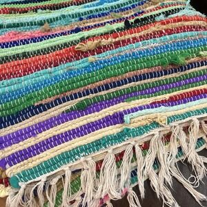 Vintage Rag Rug Handwoven Boho Farmhouse Cottage Chic Accent 58"X 36" + Fringe